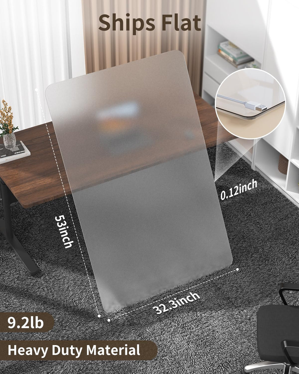 Blvornl Frosted Clear Chair Mat for High Pile Carpet and Hardwood Floor, 32.3"*53" Hard Material Chair Mat, Heavy Duty Computer Chair Mats for Rolling Chairs, Desk Floor Rug for Office and Home