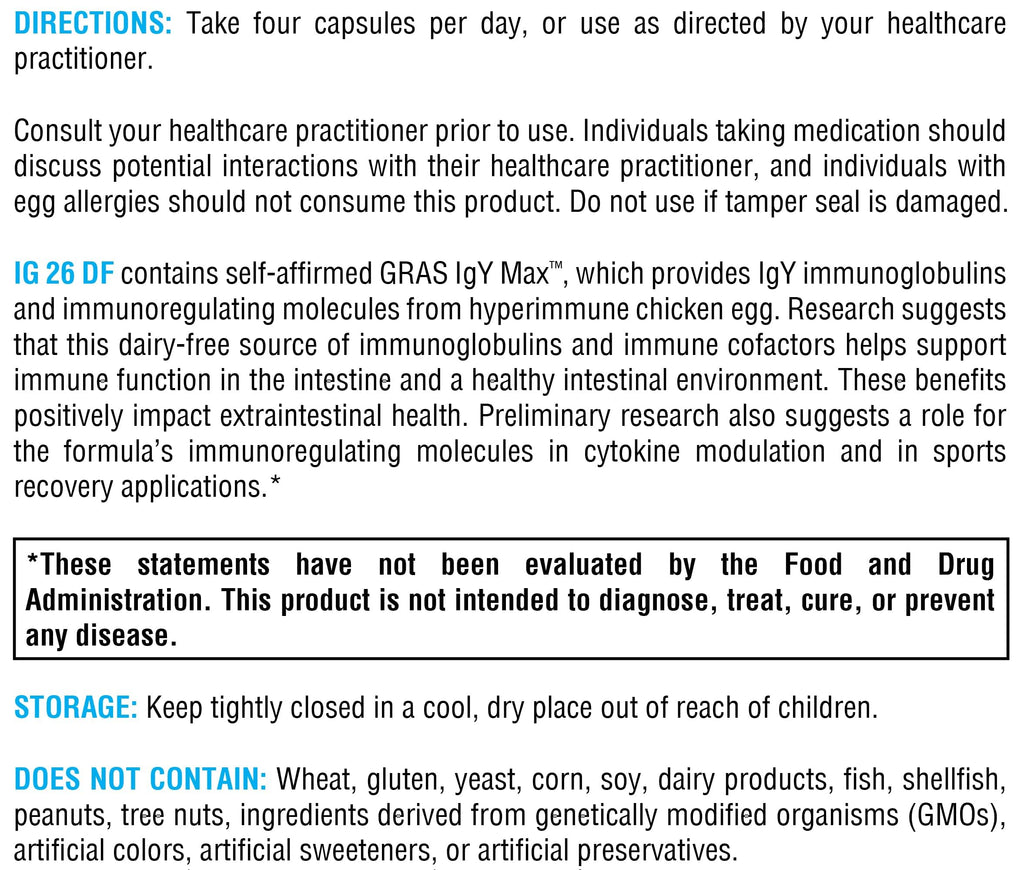 XYMOGEN IG 26 DF - Dairy-Free Immunoglobulin Capsules for Intestinal & Immune System Support - Hyperimmune Egg-Derived Immunoglobulins - 120 Capsules