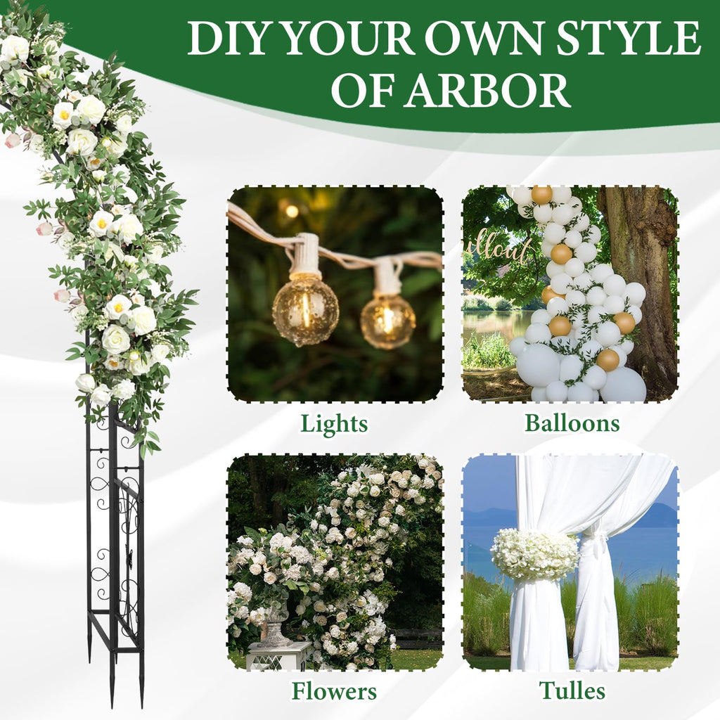 VINGLI Garden Arbor, Arch Archway for Wedding Ceremony Party, Steel Garden Trellis for Plant Climbing, Christmas Garden Decorations Pergola for Garden, Backyard, Lawn (Black, 7.9FT)