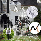 Spider Web Halloween Decorations Outdoor Lights, 125 Purple LED Light Up 16.4Ft Giant Spiderweb & 60" Large Spider & 22 Small Spiders & 20g Stretch Cobweb, 8 Modes Lighted Decor for Yard Outside
