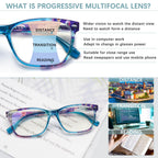 CLASAGA Progressive Multifocus Reading Glasses for Women,Blue Light Blocking Spring Hinge Fashion Pattern Print Computer Readers (pattern design-5, 1.5, x)