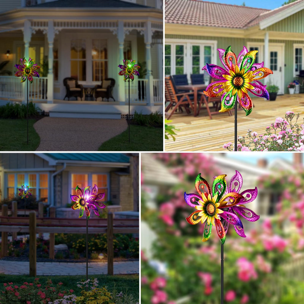Solar Wind Spinners Outdoor with Lights Sunflower Garden Outdoor Decor Yard Lawn Art Decor for Patio Kinetic Windmills Unique Gifts for Friends and Family 60.63'' H x 13.38'' Dia 360° Rotation