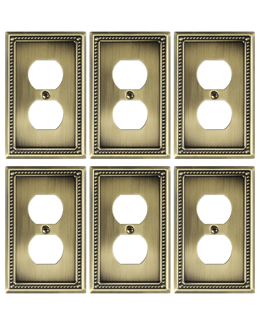 TREEWELL 6-Pack Duplex Outlet Cover Plate, Antique Brass Metal Wall Plates for Electrical Outlets, 1 Gang Receptacle Cover, Pearls Decorative Switch Plates and Outlet Covers