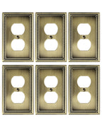 TREEWELL 6-Pack Duplex Outlet Cover Plate, Antique Brass Metal Wall Plates for Electrical Outlets, 1 Gang Receptacle Cover, Pearls Decorative Switch Plates and Outlet Covers