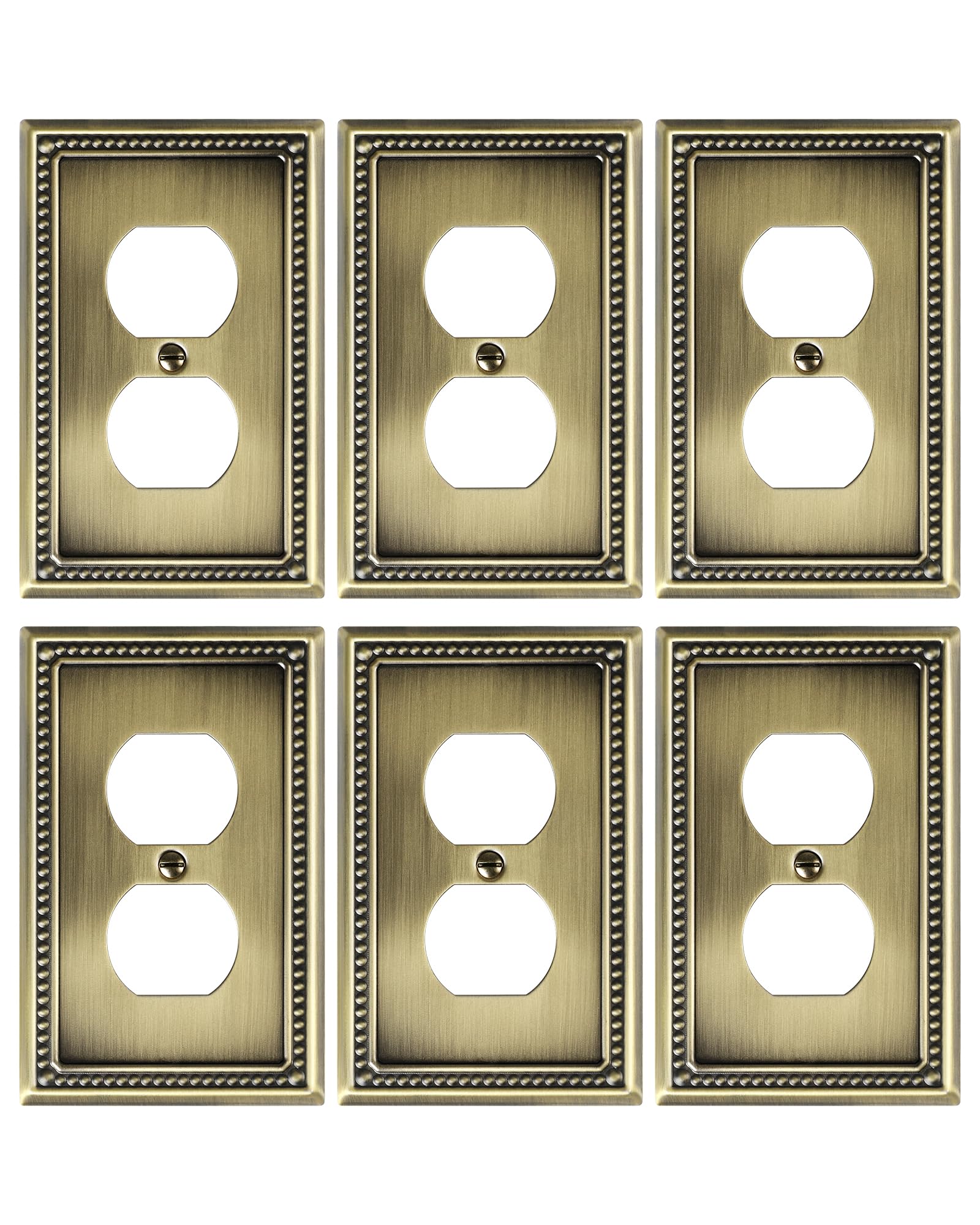TREEWELL 6-Pack Duplex Outlet Cover Plate, Antique Brass Metal Wall Plates for Electrical Outlets, 1 Gang Receptacle Cover, Pearls Decorative Switch Plates and Outlet Covers