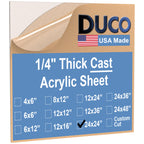 Duco Clear Cast Acrylic Sheets 1/4" (6mm) Thick 24" x 24" - 1 Pack of USA-Made Transparent Plexiglass Sheet - Shatter Resistant Acrylic Board for Window Replacements, Displays, Signs, & Shelving