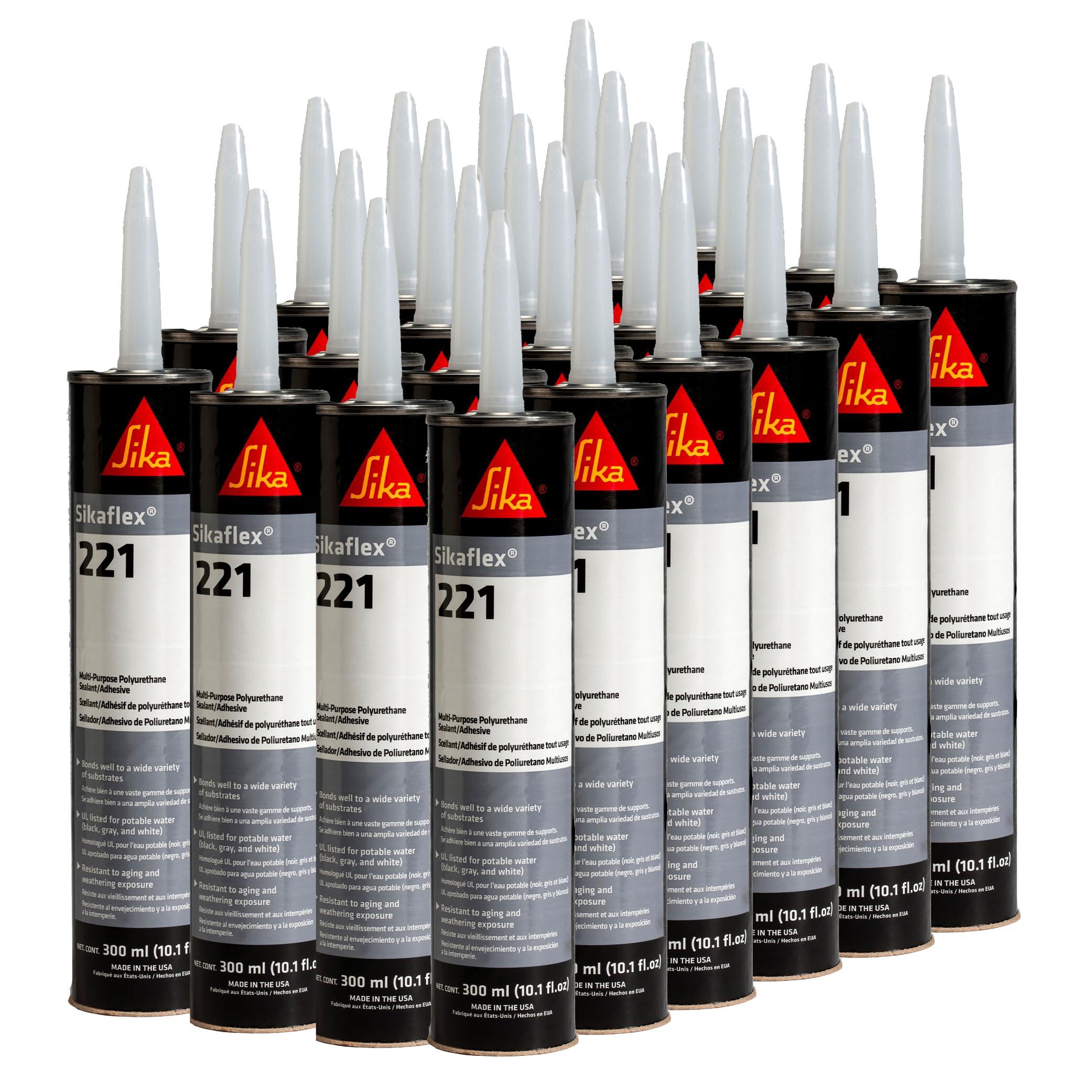 Sika Sikaflex-221 - Aluminum Gray - Multi-Purpose Polyurethane sealant/Adhesive - Creates Permanent Elastic Seal - Sandable/paintable - Non-Corrosive - 10.1 fl. Oz (Pack of 24)