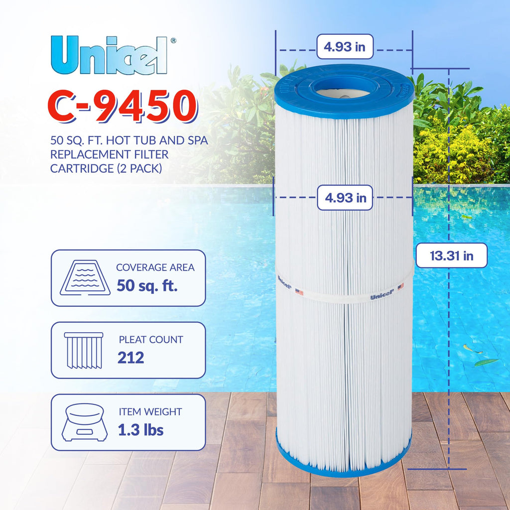 Unicel C-4950 50 Square Foot Media Replacement Pool Hot Tub Spa Filter Cartridge with 212 Pleats (2 Pack)