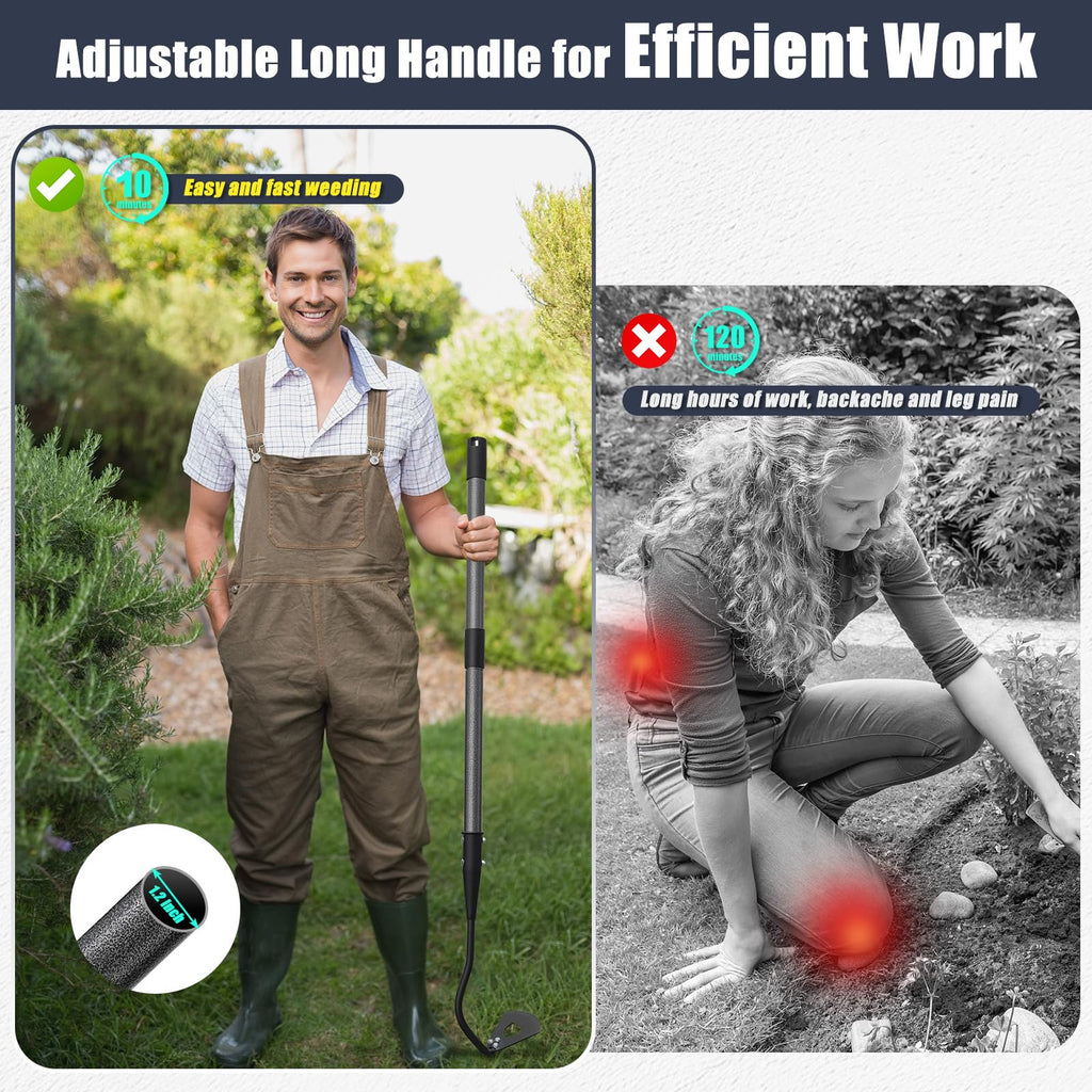 EUIJOIP Hoe Garden Tool, Hollow Hoe with 55-85 Inch Long Handle, Adjustable Manual Weeder Heavy Duty Garden Hoe for Weeding, Digging, Hoeing, Cutting and Loosing Soil