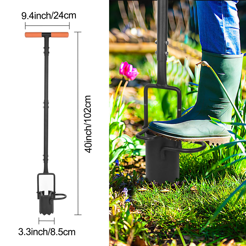 BARAYSTUS Bulb Planter Tool Long Handle, Tulip Bulb Planter Tool with Serrated Base & Double Pedal, Soft T Grip Sod Plugger, Heavy Duty Bulb Planter Tool for Digging Holes Sowing Plant Bulb