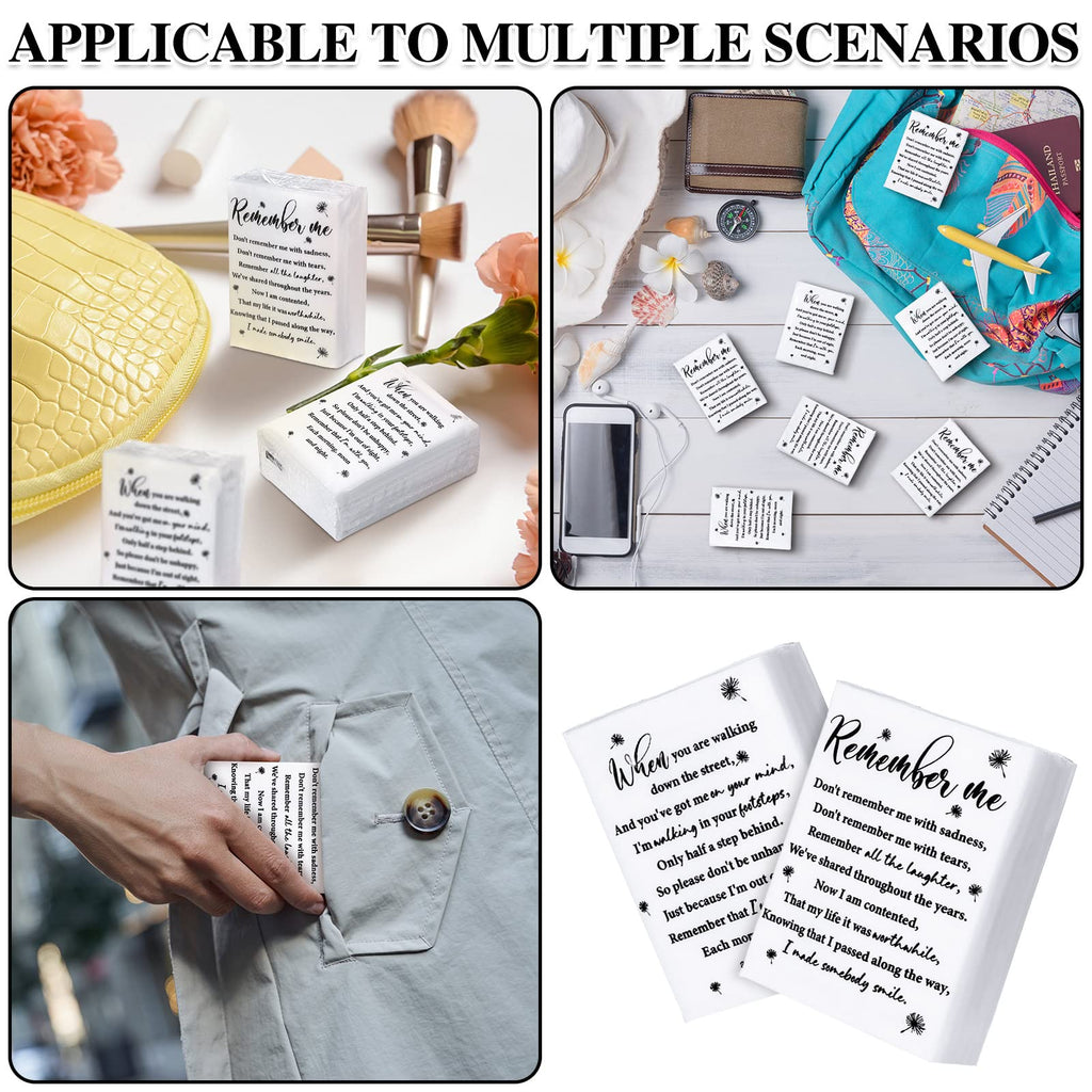 Sinmoe 120 Pack Funeral Tissues Packs for Guests Memorial Keepsakes Facial Pocket Tissues Favors Inspirational Poem 3 Ply Mini Travel Size Tissue Packs for Guests Relatives Family (Memorial)