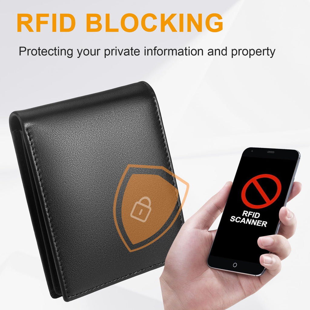 MARZAHAR Genuine Leather Mens Wallet, RFID Blocking Bifold, Black