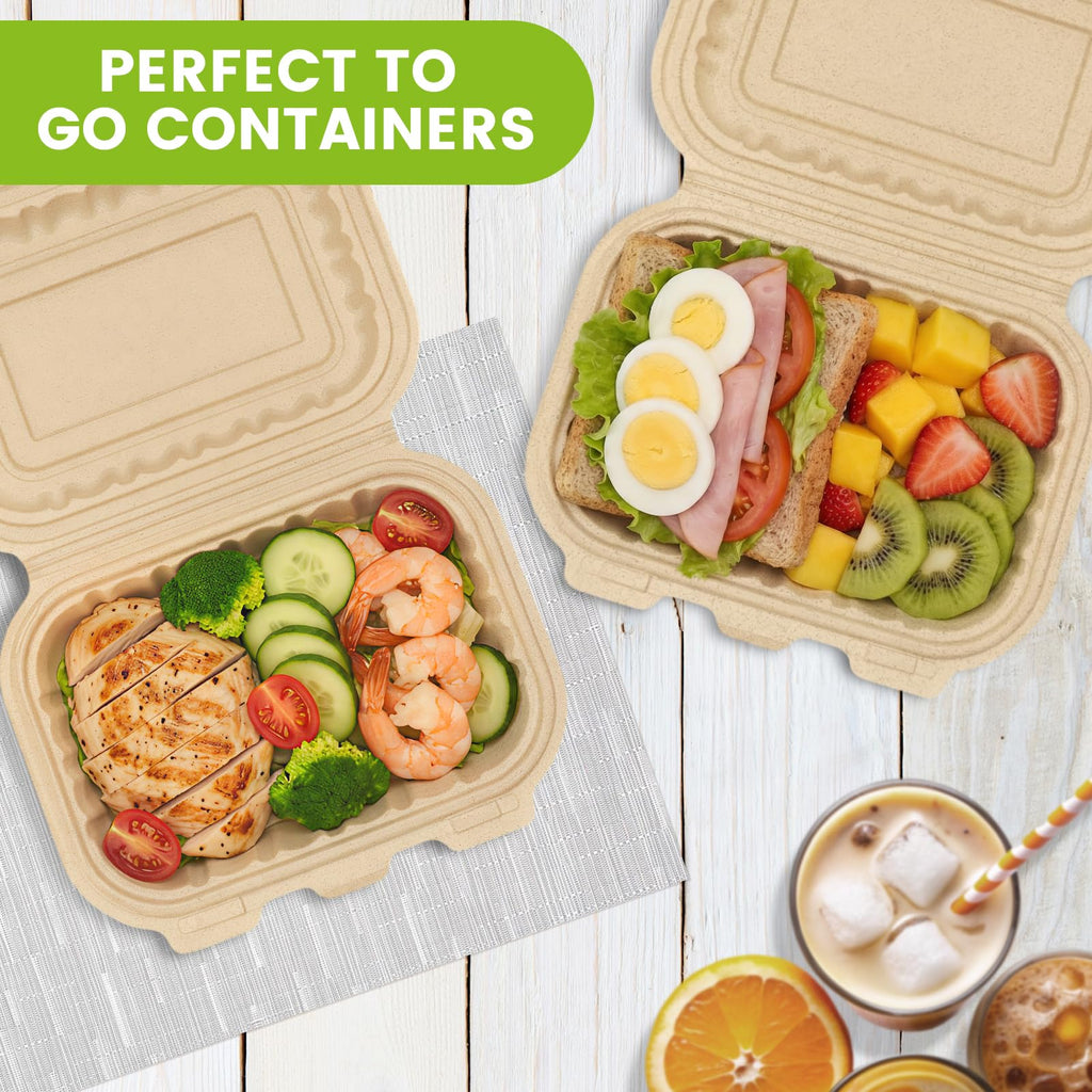Clamshell Take Out Food Containers, 50 Pack-22oz Disposable Meal Prep Containers Natural Rice Husk Material Durable To Go Containers for Pasta Salad Snacks Taco Chinese Food Restaurants 8"X6"X2.5"