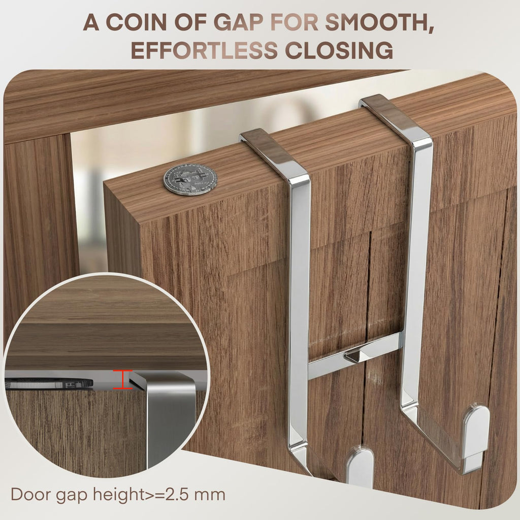FYY 2 Packs Over The Door Hooks, Heavy Duty Door Hanger Hook, No Drill Wall Hooks for Hanging Coat, Towel, Bag in Bathroom, Closet Fits Most Doors Up to 1-7/8" Thickness （7.87",Silver）