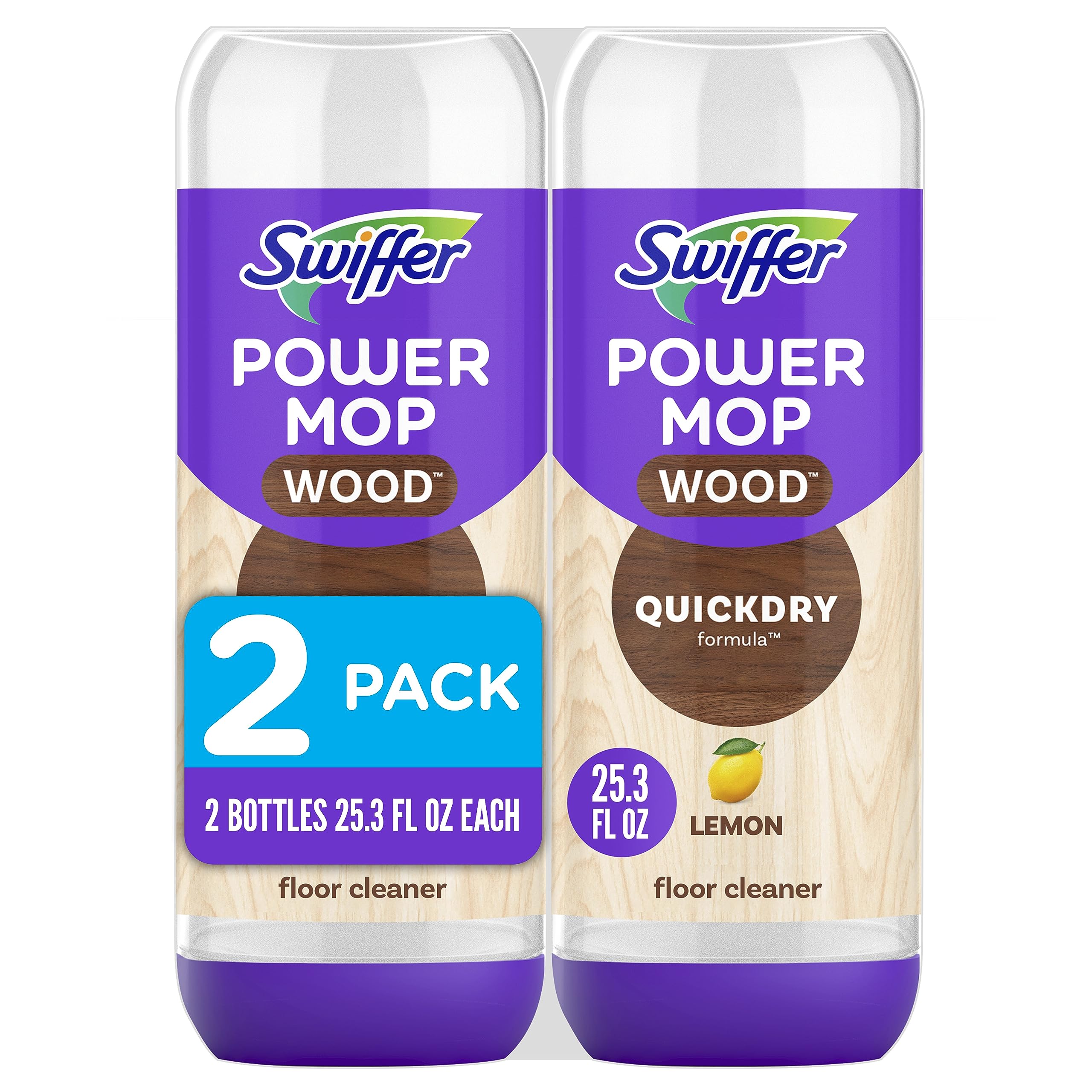 Swiffer Power Mop Wood Refill Solution, QuickDry Hardwood Floor Cleaner for Mopping Home, Bathroom, Kitchen, All Purpose Multi-Surface Solution for Floor Cleaning, Lemon Scent, 50.6oz