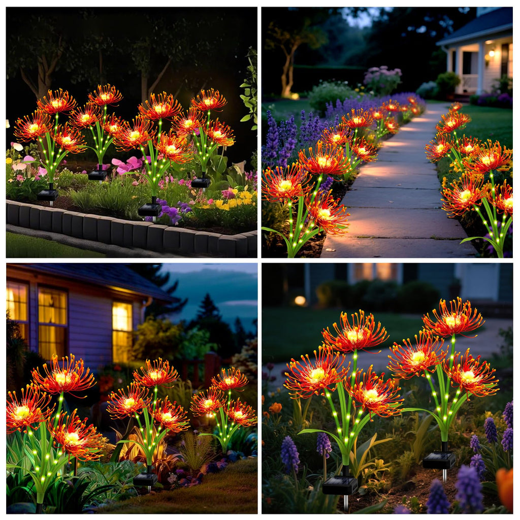 Solar Garden Flower Lights Outdoor,8 Pack Orange Spider Lily Lights with Glowing Stems,Waterproof Fall Decor Solar Yard Decor for Patio Lawn Pathway,Thanksgiving Garden Gifts for Women Mom Grandma