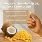 VEV Corefeel Vitamin D3 K2, 5000 IU D3 100mcg K2 (MK 7), 300 Softgels, 2-in-1 Vitamin D & K Supplement with Coconut Oil, Supports Calcium Absorption and Bone Health, Easy to Swallow