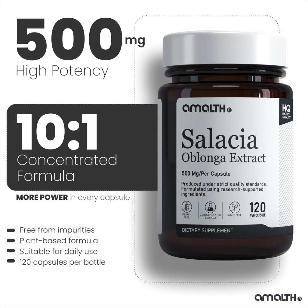 AMALTH Salacia Oblonga Capsules 500 mg | Salacia Oblonga Extract Supplement | Herbal Extract Formula | Plant Based Supplement | Natural Botanical Capsules | Non-GMO | 120 Veg Capsules