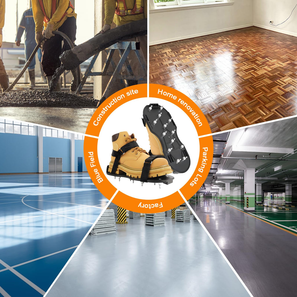 FIETODK Epoxy Floor Spiked Shoes Fully Assembled Gunite Spiked Shoes with 3/4" Short Spikes with Adjustable Straps for Garage Floor Epoxy, Overlays, Cover Installation, 2 Pairs (Black)