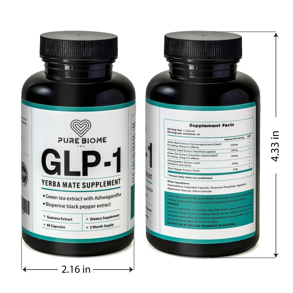 GLP-1 Yerba Mate, Guarana, Green Tea, Ashwaganda Supplement High Potency, 40mg Caffeine Per Capsule, Extract Pills Supplements for Clean Natural Energy