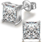 18K White Plated Sterling Silver Princess Cut Cubic Zirconia Stud Earrings Square Simulated Diamond CZ Stud Earrings for Women Men Hypoallergenic 6mm