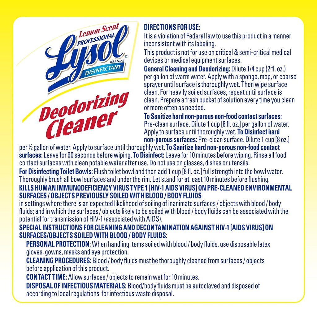 Lysol Professional Lysol Professional Disinfectant Deodorizing Cleaner 128 Pack of, Yellow, Lemon, 512 Ounce, (Pack of 4)