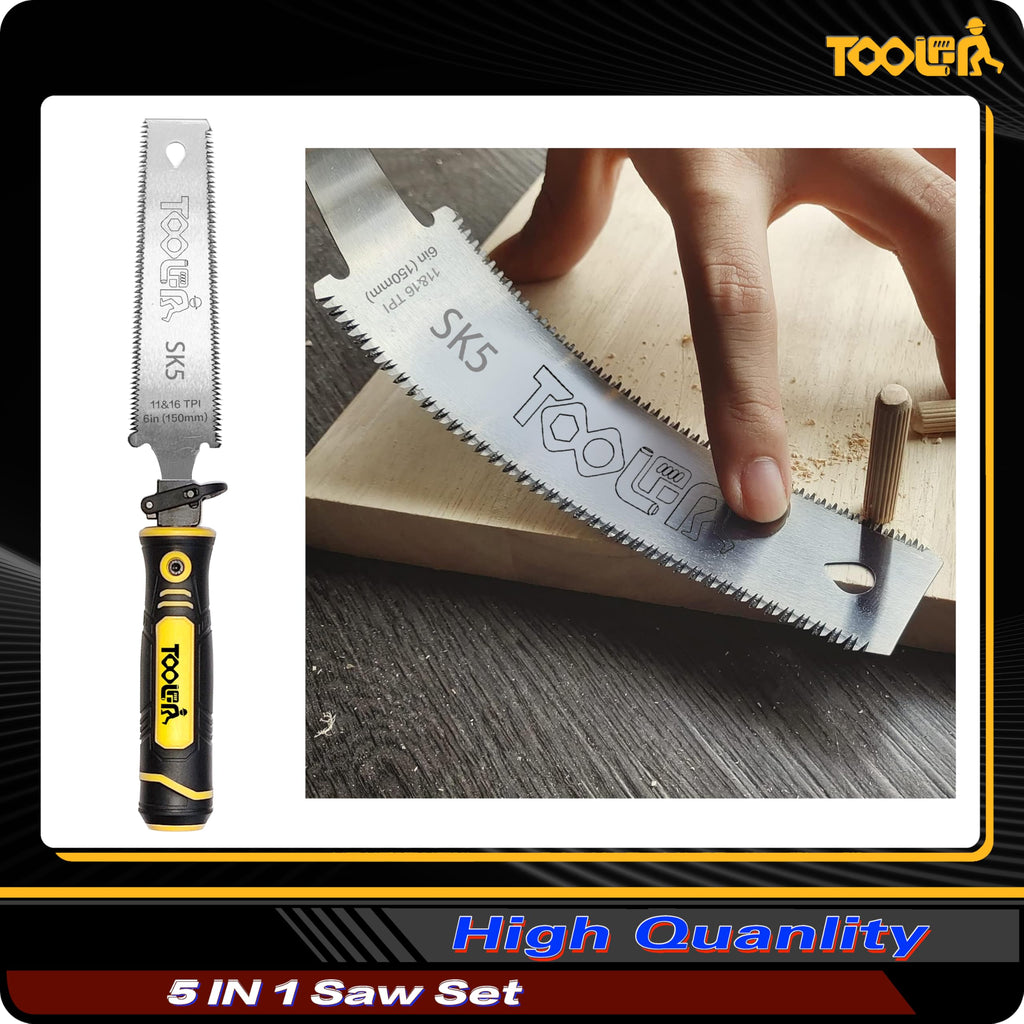 5-In-1 Multi Blades Hand Saw, 6 Inch(11T/16T) Double Edges Japanese Pull, DrywallSaw, HackSaw, Jab Saw, for Woodworking, Hard/Soft woods cutting, Metal, Blade Quick Change Mechanism.