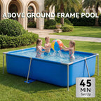 SunSwell Metal Frame Swimming Pool for Family, Rectangle Above Ground Pool for Outdoor, Easy Setup for Backyard, Garden, Camping - Durable PVC
