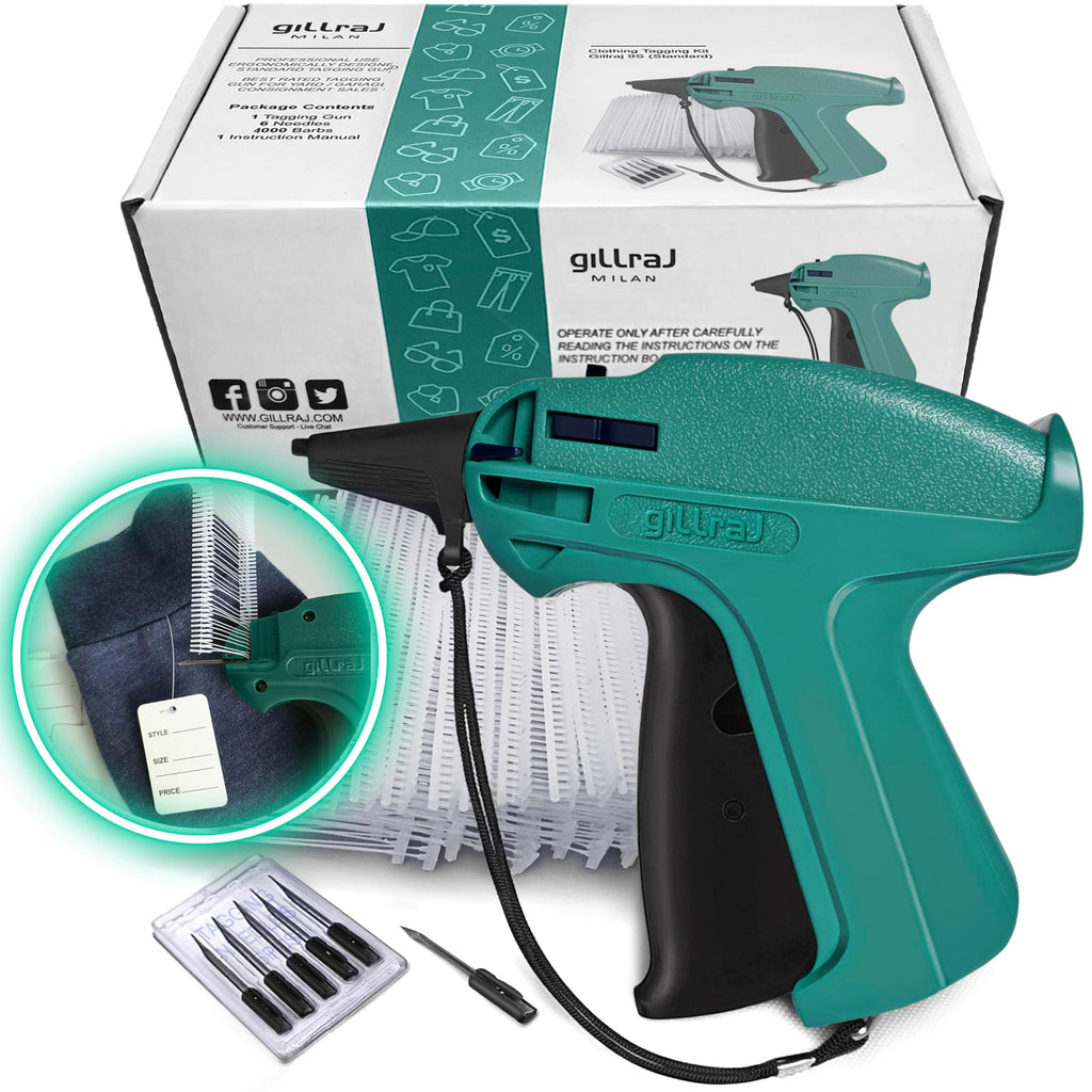 GILLRAJ® Price Tagging Gun【Not-a-Stitch-Gun】 Hangtag Attacher with 4000pcs 0.5" Long Barbs Fasteners & 6 Needles, Retail Pricing Tag Gun for Stores Consignment Garage Yard Sale