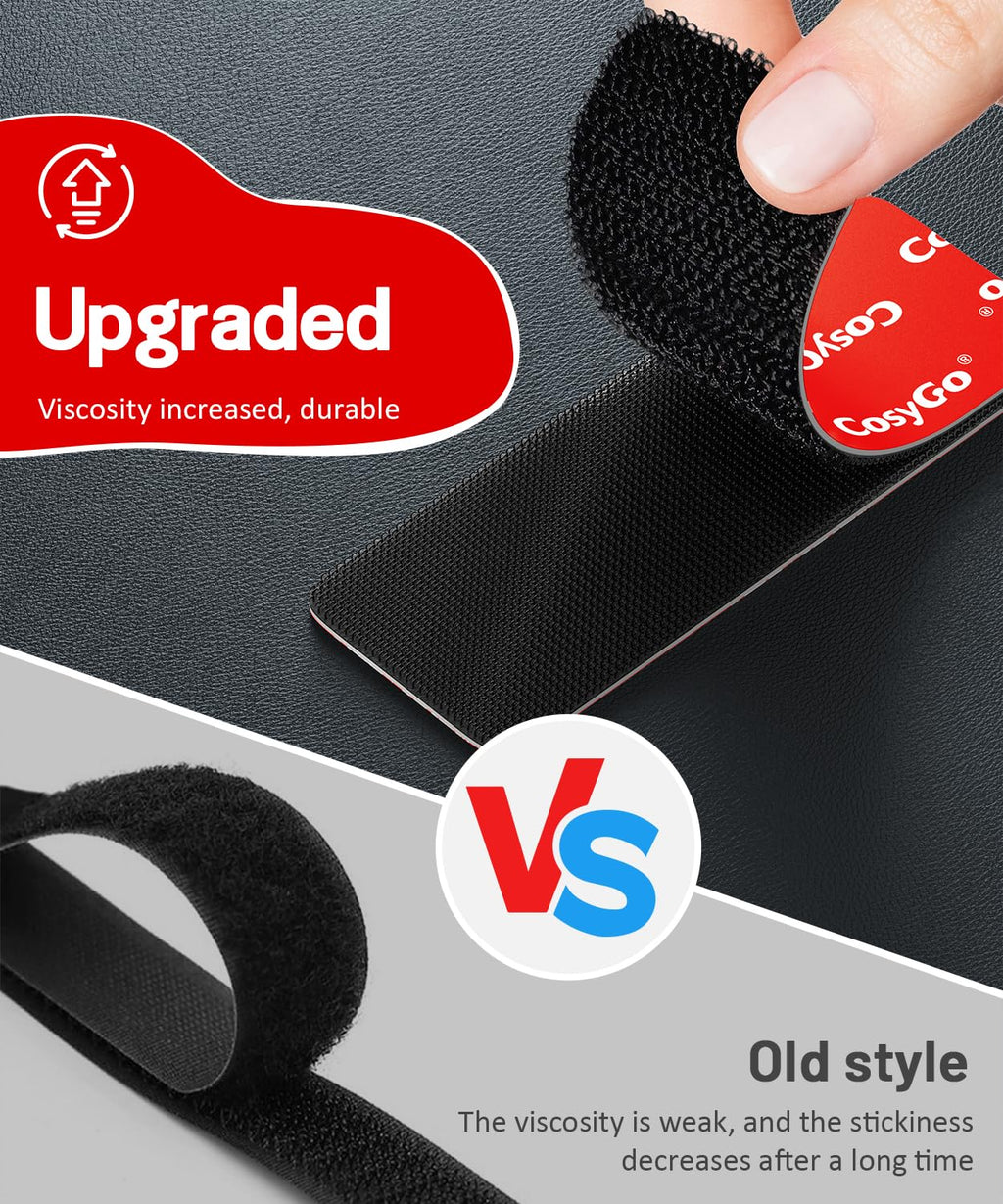Cosygo Heat Resistant Hook and Loop Strips, Heavy Duty & Waterproof, Strong Hold for Car Mats Outdoor Indoor Use, 20 Sets 3.2x1.2 Inch Black