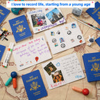 XIISVINT 30 Pcs Blank Passport Notebook Blue Passport Book Fake Passport Travel Journal Sticker Collection Book for Kids School Projects World Travel Pretend Activity Party Favors, 5.51x3.9 Inch