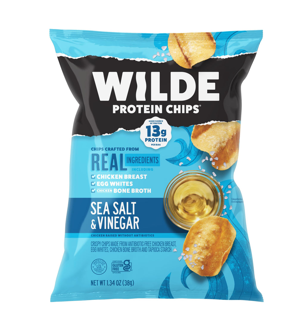 WILDE Protein Chips, High Protein Snacks for Adults, Keto Chips, Gluten Free, Low Carb Snack Box Made with Real Ingredients 1.34oz Bags, Pack of 12, Sea Salt & Vinegar