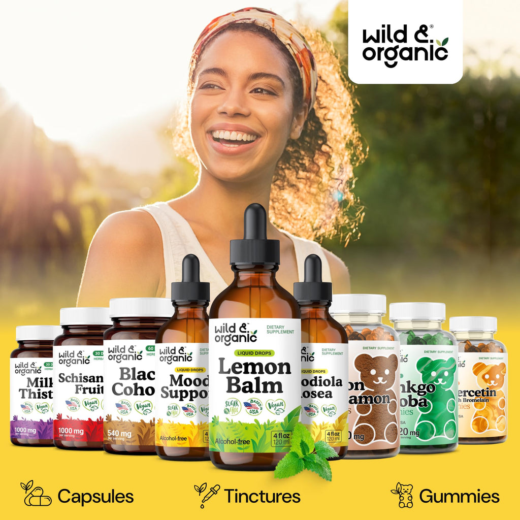 Wild & Organic Lemon Balm Tincture - Mood Support Supplement - Melissa Lemon Balm Leaf Extract Drops - Vegan, Sugar & Alcohol-Free Calming Supplement - 4 fl oz
