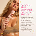 Kopari Rose Gold Sunglaze Sheer Body Mist Sunscreen SPF 42, Infused with Shimmering Body Oil, Hydrating Mist, Hydrates, Brightens, Makeup Friendly, Gives Skin a Glowy Finish, Lightweight,