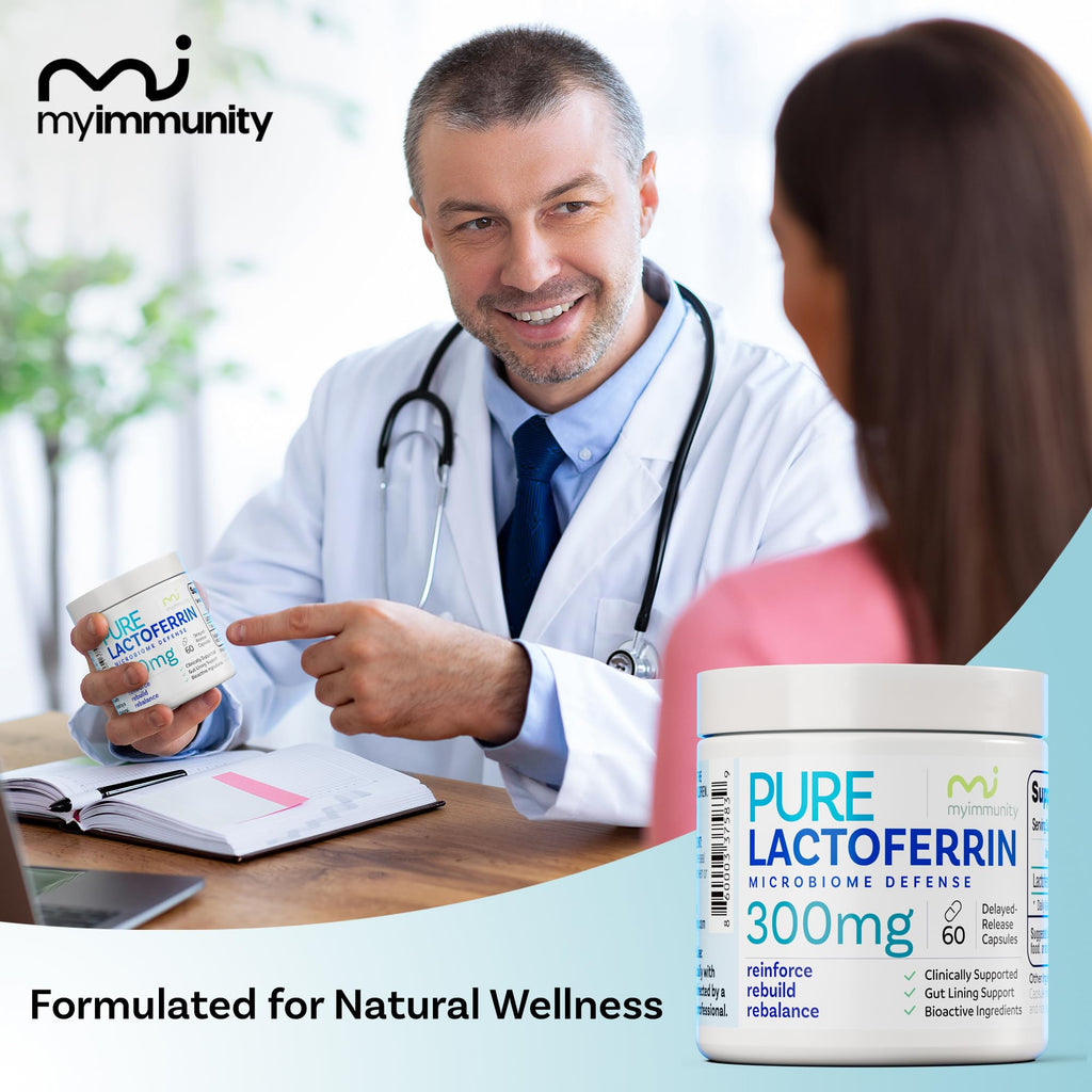 Lactoferrin 300mg Delayed Release Capsules - MyImmunity Premium Immune Support Supplement with Iron Absorption - Freeze Dried, Non-GMO, Gluten Free, Vegetarian - 60 Count (2 Month Supply)