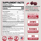 Astaxanthin Supplements 24mg Gummies with Resveratrol, Vitamin B1, Coconut Oil - Algae Organic Antioxidants for Men & Women Healthy Aging, Skin, Eyes, Immune - Vegan, Sugar-Free, Non-GMO, 120 Servings
