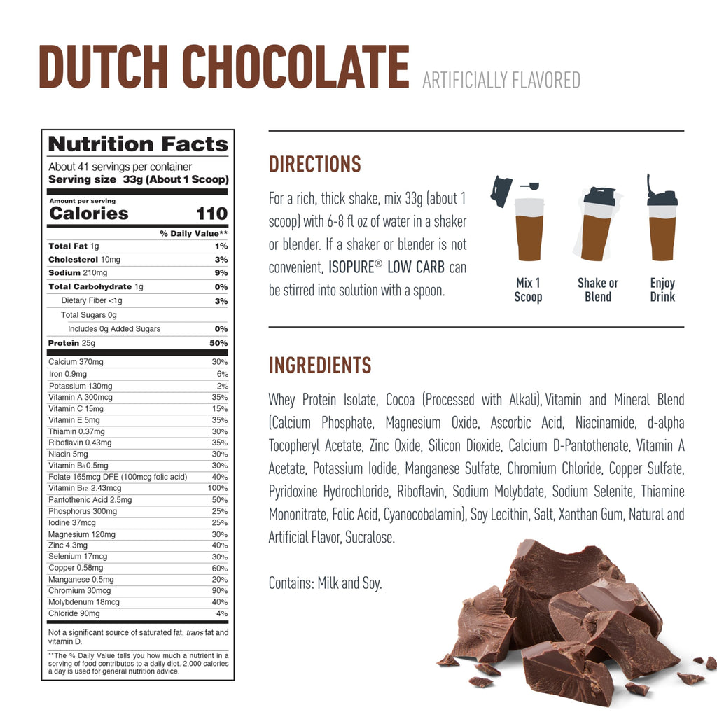 Isopure Low Carb 100% Pure Whey Isolate Dutch Chocolate Protein Powder 3 Lbs + 1 Bottle of Clear Protein Water with Electrolytes, 15g Whey Protein Isolate, Zero Sugar, Mixed Berry, 20 fl oz Bottle