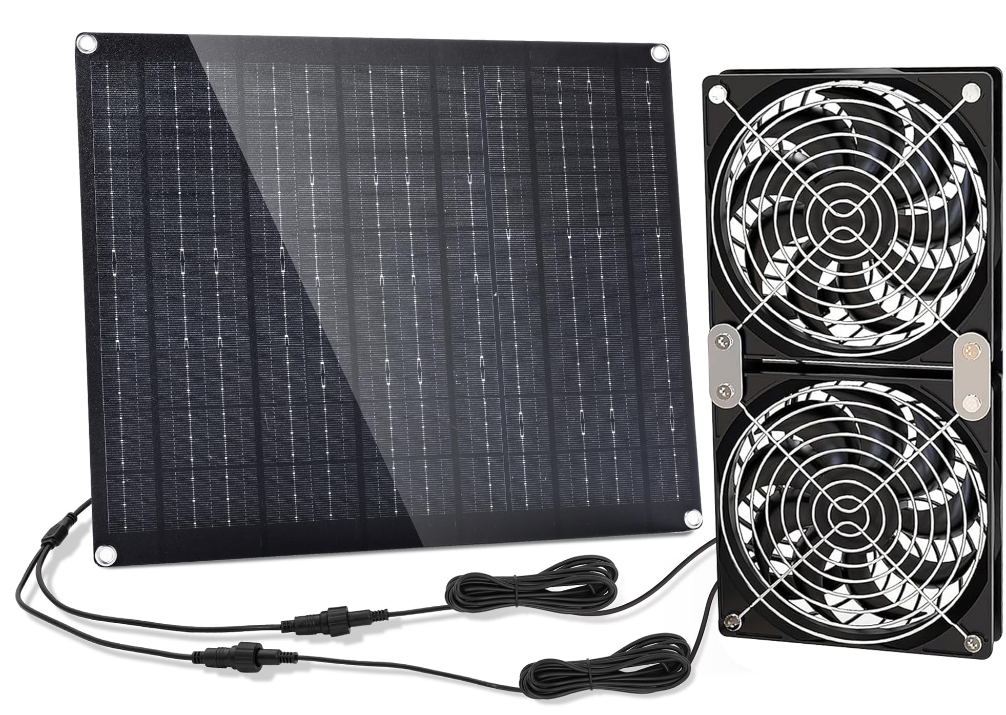 Solar Panel Fan kit, 30W Solar Powered Fan with Dual IPX7 Waterproof Fans for Outside Chicken Coops, Greenhouses, Sheds, Solar Panel Fan kit
