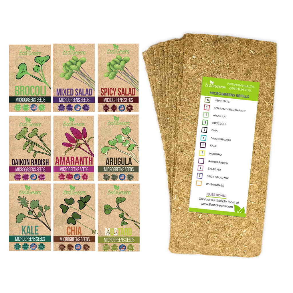 Microgreens Kit Refills - 9 Mats and 9 Different USA Seed Packs
