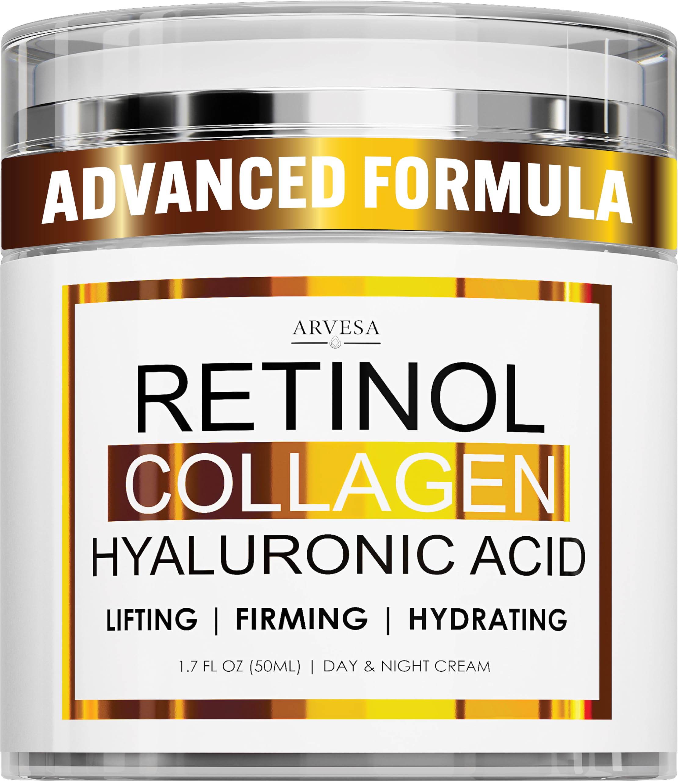 Retinol Cream for Face with Collagen and Hyaluronic Acid - Anti Aging Wrinkle Cream for Women and Men - Day and Night Facial Moisturizer for Tightening and Skin Firming - Crema Hidratante Para la Cara