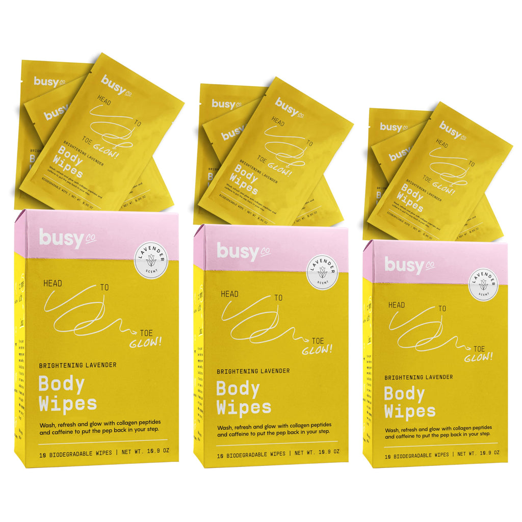 Glow Body Wipes for Women - Cleansing Large Wash Cloth - Extra Thick & Moist - Armpit Sweat Cloths for Body Odor - No Rinse, No Shower - Lavender Rose - Caffeine & Collagen Peptide