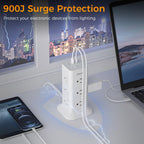 Power Strip Tower with Surge Protection, TESSAN Flat Plug Extension Cord 6 Feet with Multiple Outlets 3 USB Ports (1 USB C), Office Desk Supplies, Dorm Essentials