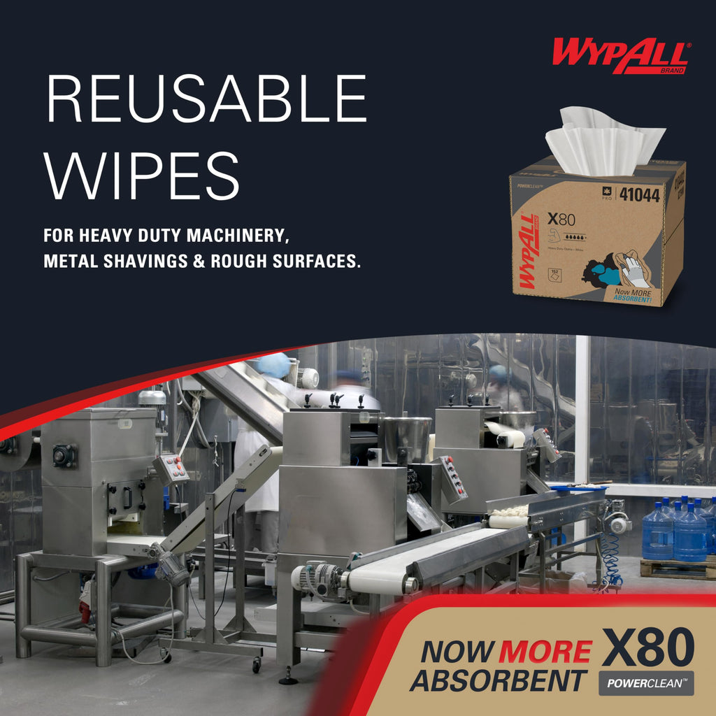 WypAll PowerClean X80 Heavy Duty Cloths, Brag Box, 152 Towels (41044)