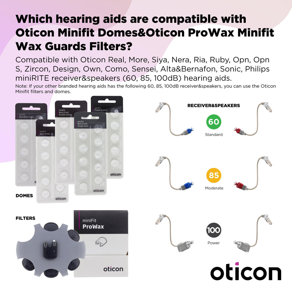 Genuine Oticon Hearing Aid Domes MiniFit Double Vent Bass 8mm (0.31 inches - Medium), Oticon Branded OEM Denmark Replacements, Authentic Accessories for Optimal Performance -1 Pack/10 Domes Total