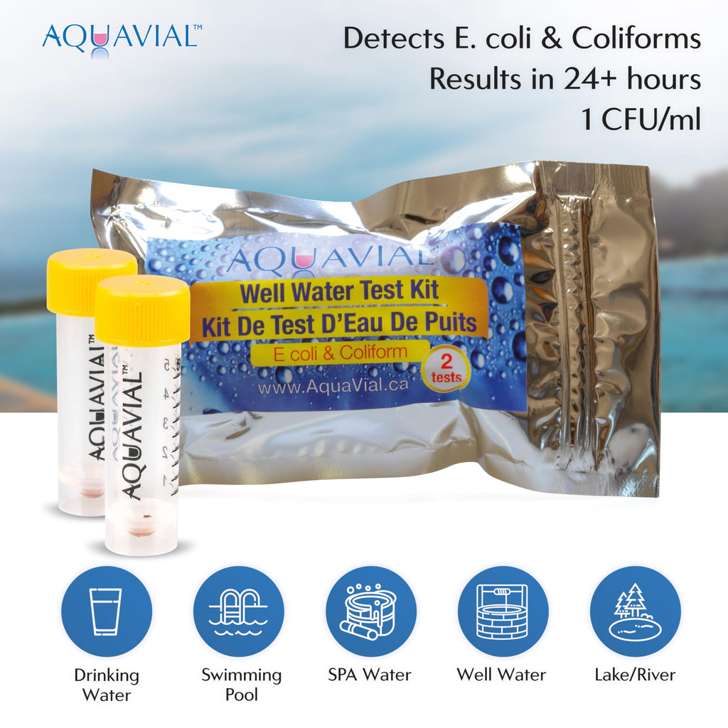 AquaVial Water Testing Kit 2 Pack - E Coli and Coliform Test for Drinking, Pool, Pond, Lake, Well Quality - Bacteria Tester
