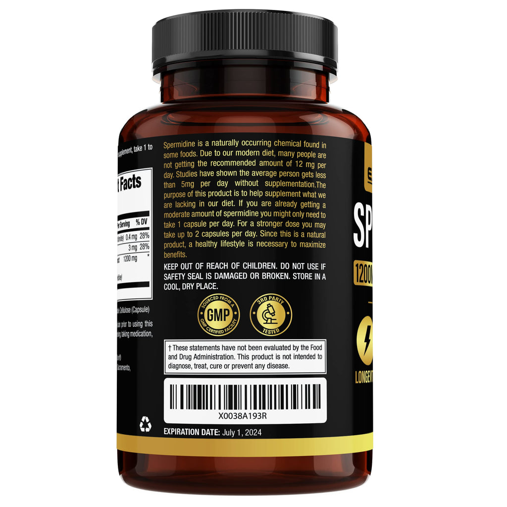 Earth Elixir Spermidine Supplements 1200mg (90 Capsules) – Anti Aging - 3rd Party Tested (12mg Spermidine Powder) Max Purity - 100% Pure Espermidina- Fermented Wheat Germ Extract - NMN Alternative