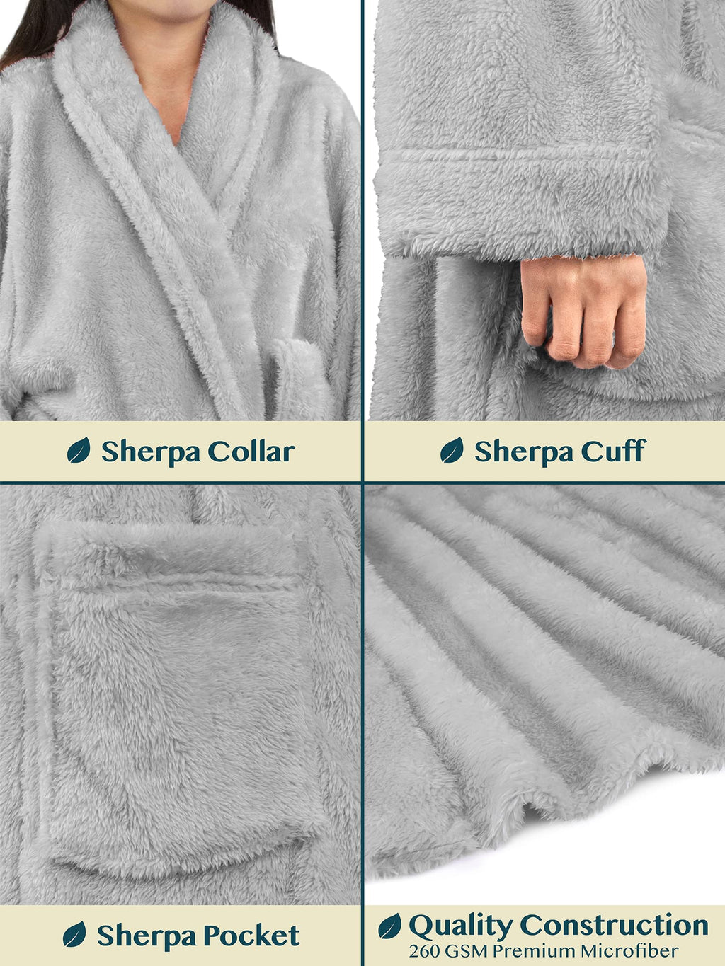 PAVILIA Premium Womens Plush Soft Robe, Sherpa Bathrobe, S/M Light Gray