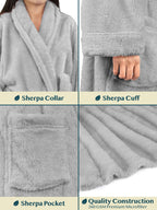 PAVILIA Premium Womens Plush Soft Robe, Sherpa Bathrobe, S/M Light Gray