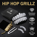 Men and women Adjustable Gold and Silver Grillz - Hip Hop Bling Tooth Covers with Cubic Zirconia - Detachable Fashion Dental Jewelry for Men (Silver)