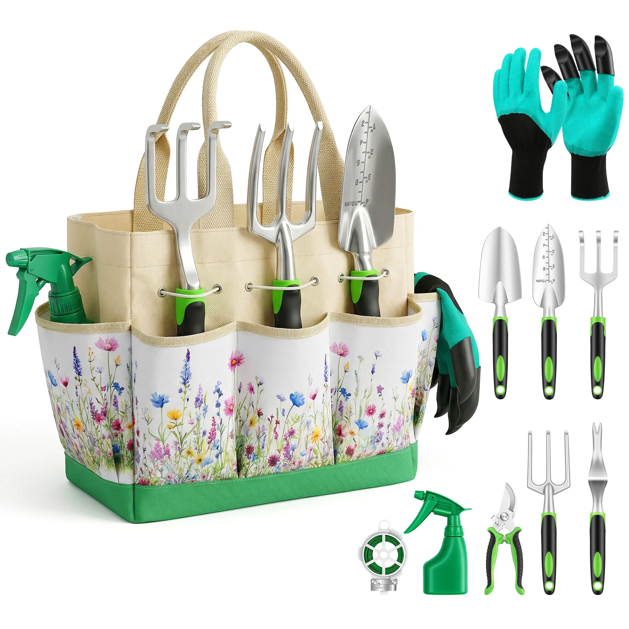 Gardening Tools 10-Piece, Heavy Duty Garden Tool Set with Fashion and Durable Garden Tools Organizer Handbag, Rust-Proof Gardening Hand Tools Weeding Kit, Ideal Gardening Gifts for Women